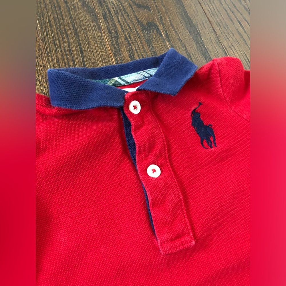 Ralph Lauren Boys 3M Red/Blue Polo Collared Short-Sleeved Romper w/Embroidery - Picture 8 of 10